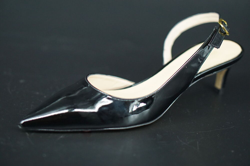 Stuart Weitzman Black Patent Leather Avenue Pointy slingback Pump SZ 6 low heel